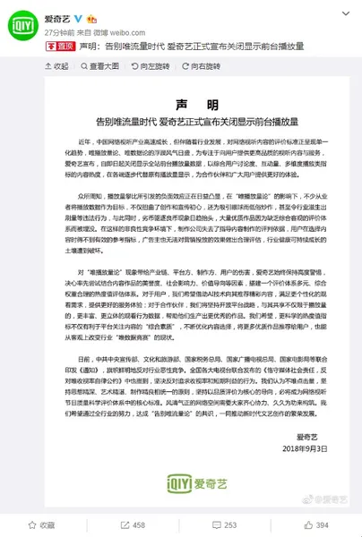 爱奇艺为什么关闭显示前台播放量？告别唯流量时代是真是假？