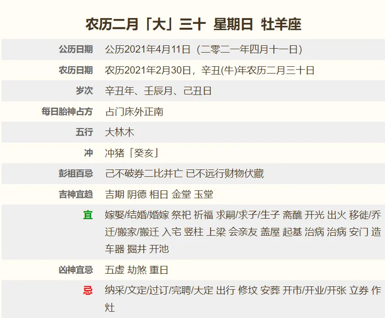 2021年4月11日是黄道吉日吗？