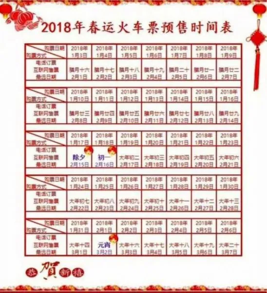 2018年春运抢票时间多少？附抢票时间表