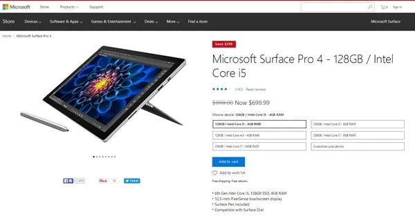 Surface Pro 4年末促销：高配最便宜？！