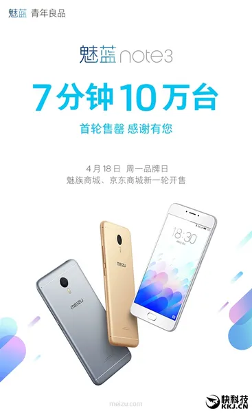 魅蓝note3首轮售罄：7分钟10万台