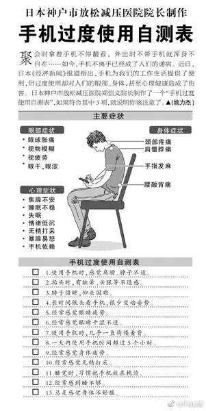 手机过度使用自测表 测测你几分？