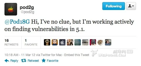 Pod2g：在积极进行iOS 5.1越狱工作