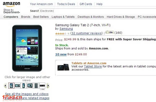 三星Galaxy Tab 2 7.0登陆亚马逊 售价低至250美元