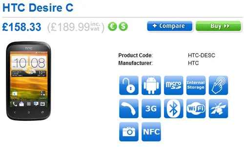 HTC Desire C开始预售 售价约1900元