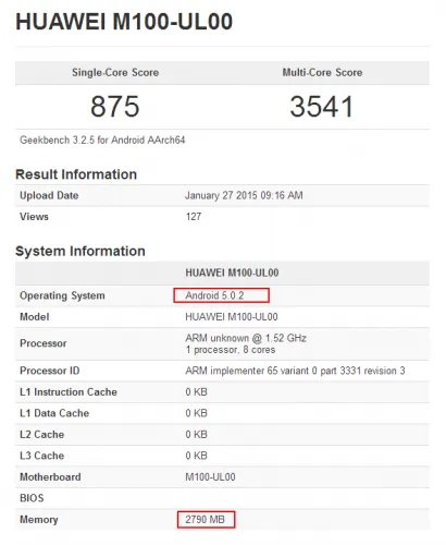 华为P8跑分曝光：秒杀Mate7/搭载安卓5.0