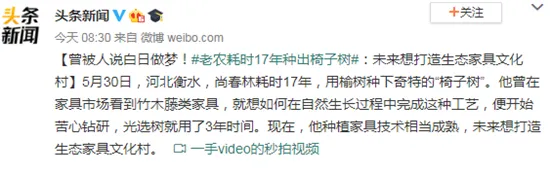 老农耗时17年种出椅子树怎么回事？老农耗时17年种出椅子树过程令人佩服