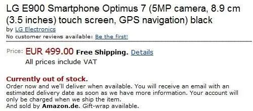 LG首款Windows Mobile7手机Optimus 7定价4500元