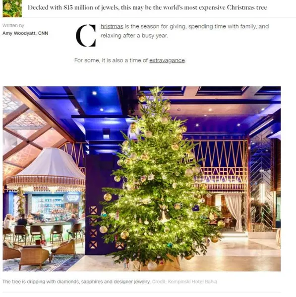 全球最贵圣诞树在哪里？全球最贵圣诞树价值1190万英镑