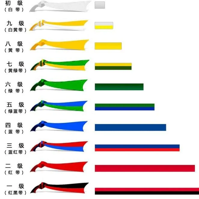 跆拳道初学者所系腰带的颜色 | 不同色带颜色分别代表段位