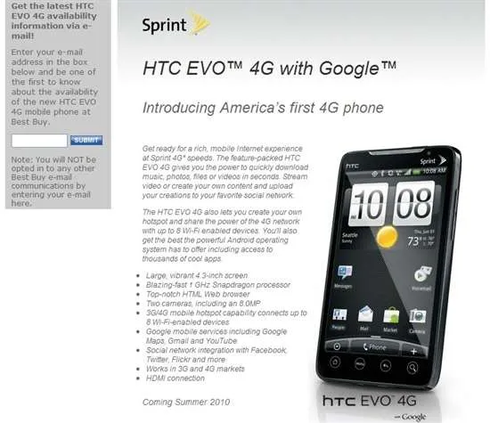 HTC旗舰新机EVO 4G登陆Bestbuy