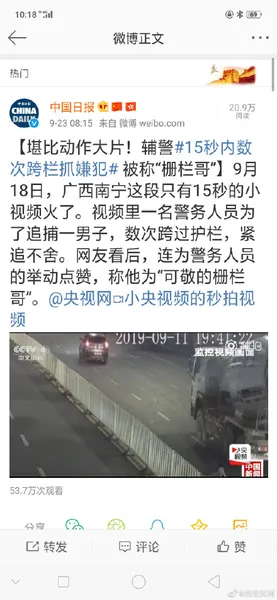 堪比动作大片！辅警15秒内数次跨栏抓嫌犯被称“栅栏哥”