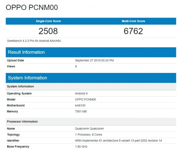 OPPO K5跑分亮相Geekbench：确认搭载骁龙730G