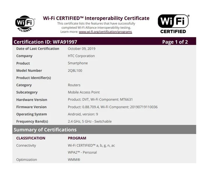 HTC新机获Wi-Fi联盟认证，或为旗舰机型