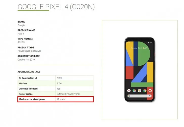 谷歌Pixel 4无线充电功率达11W