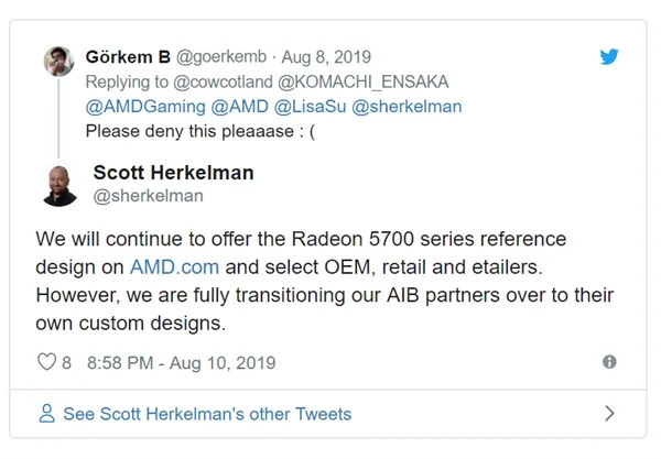 AMD否认RX 5700系列显卡退市停产：与非公卡互不影响