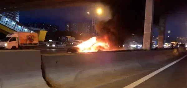 俄一辆特斯Model S撞车后起火爆炸：响声震天