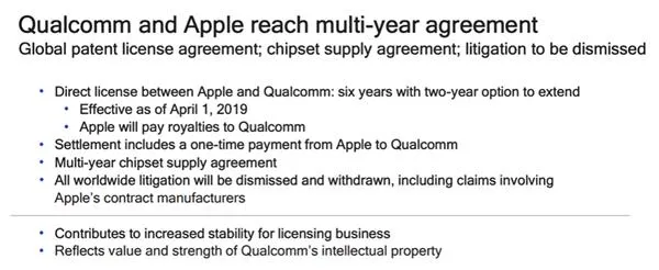 高通苹果终于和解！双方撤销所有诉讼达成六年直接授权协议