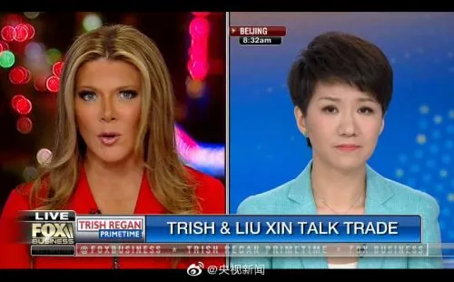 CGTN主播刘欣与FOX主播约辩应战 刘欣不到30秒被Trish至少三次插话